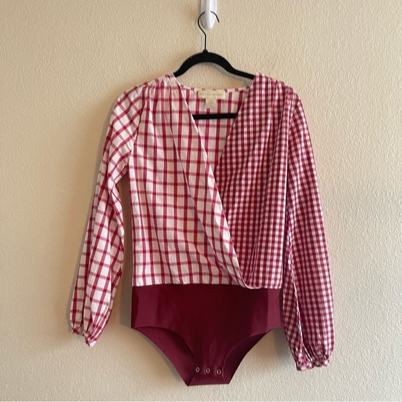 Anthropologie Child of the Universe Mixed Plaid Print Bodysuit Blouse Size Small - Picture 3 of 11
